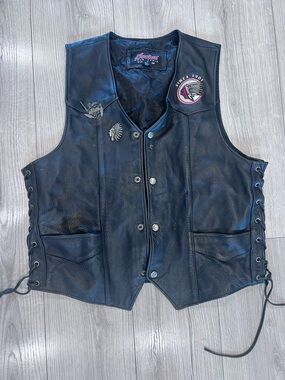 Indian Motorcycle Black Leather Vest Biker Size Men’s Medium
